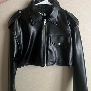 ZARA cropped leather jacket